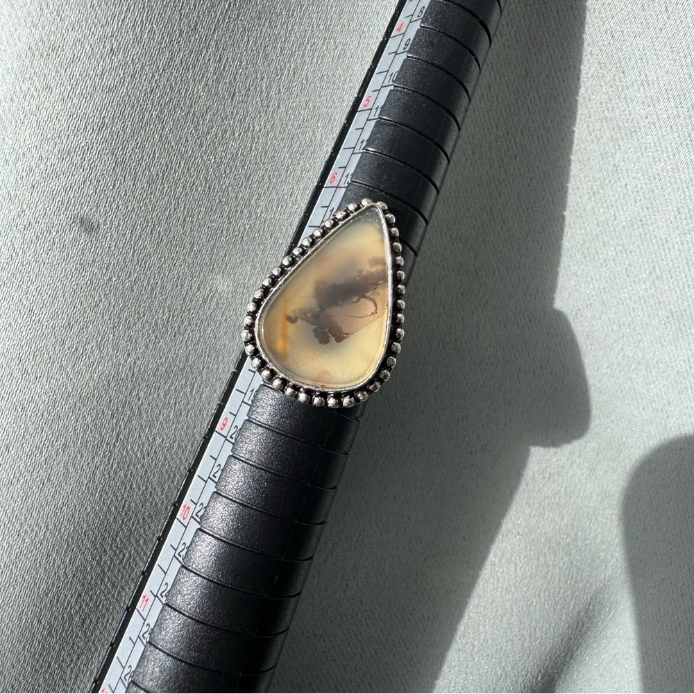 Dendritic Agate teardrop silver ring - Picture 2 of 5